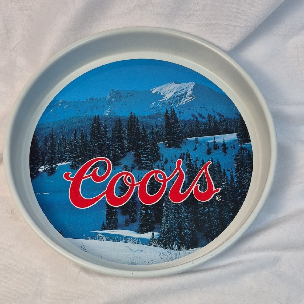 1982 Coors Rocky Mountain Scene Vintage 13" Metal Beer Tray - Used